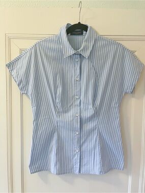 Piazza Sempione Light Blue & White Striped Button-Up Shirt